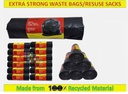 10 X HEAVY DUTY REFUSE SACKS BIN BLACK BAG EXTRA THICK LONG 100L, 17'' X 34'' INCH