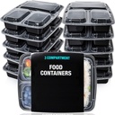 10 PACK 3 Compartment Meal Prep Container Plastic Food Storage Trays